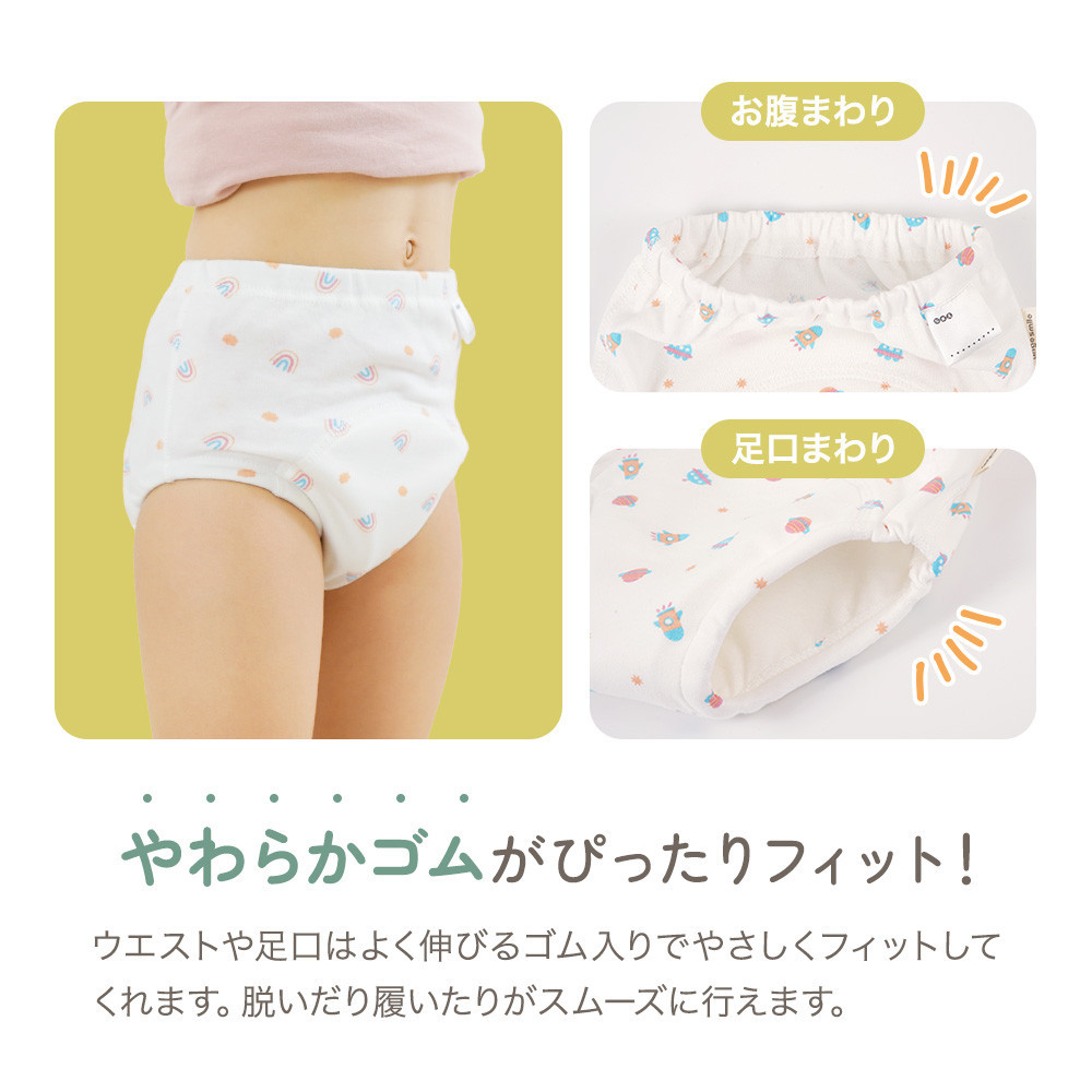 【100サイズ】「おねむうパンツ」6重トレーニングパンツ3枚セット ・A（スペース、ザウルス、ムーンスター）