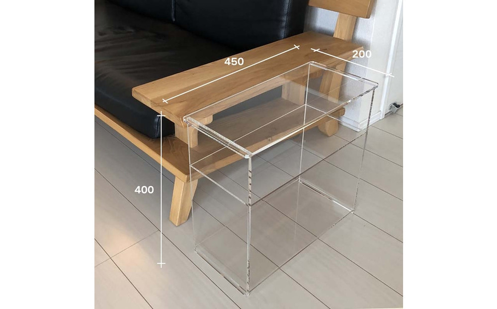 棚付きアクリルサイドテーブル　1台　川崎市自社工場一貫生産品