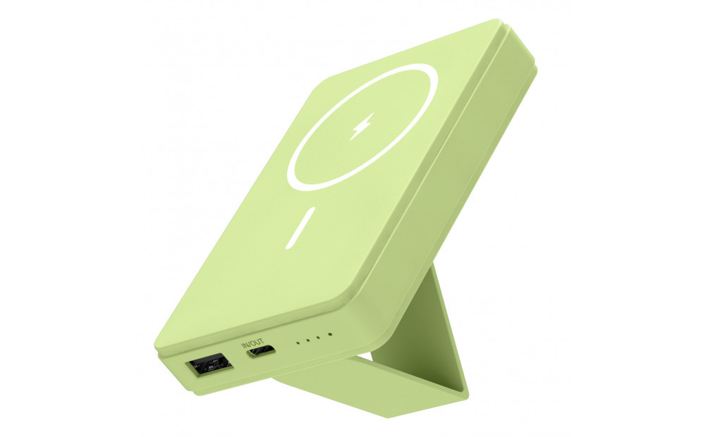 【多摩電子工業株式会社】モバイルバッテリー 5000mAh MagSafe対応 ワイヤレス充電器【ピクニックグリーン】