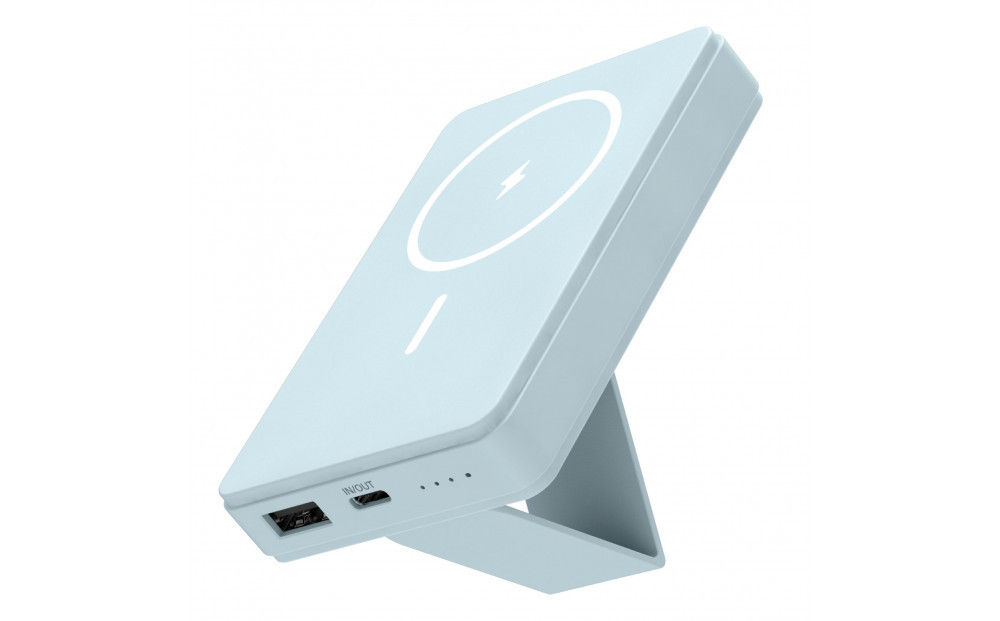 【多摩電子工業株式会社】モバイルバッテリー 5000mAh MagSafe対応 ワイヤレス充電器【ベビーブルー】