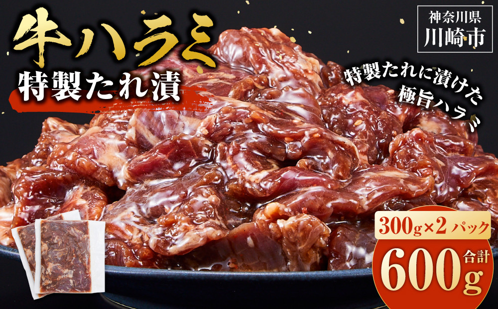 ＜訳あり＞牛ハラミ　特製たれ漬　0.6kg【順次発送】 順次発送（原則1～2週間以内に発送） 0.6kg（300g×2パック）