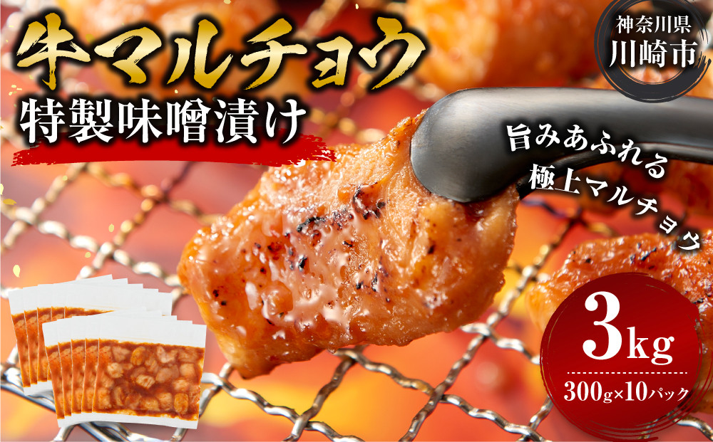 ＜訳アリ＞牛マルチョウ　特製味噌漬け　3kg(300g×10）【順次発送】 【順次発送】原則1か月以内に発送 3kg ( 300g × 10パック )