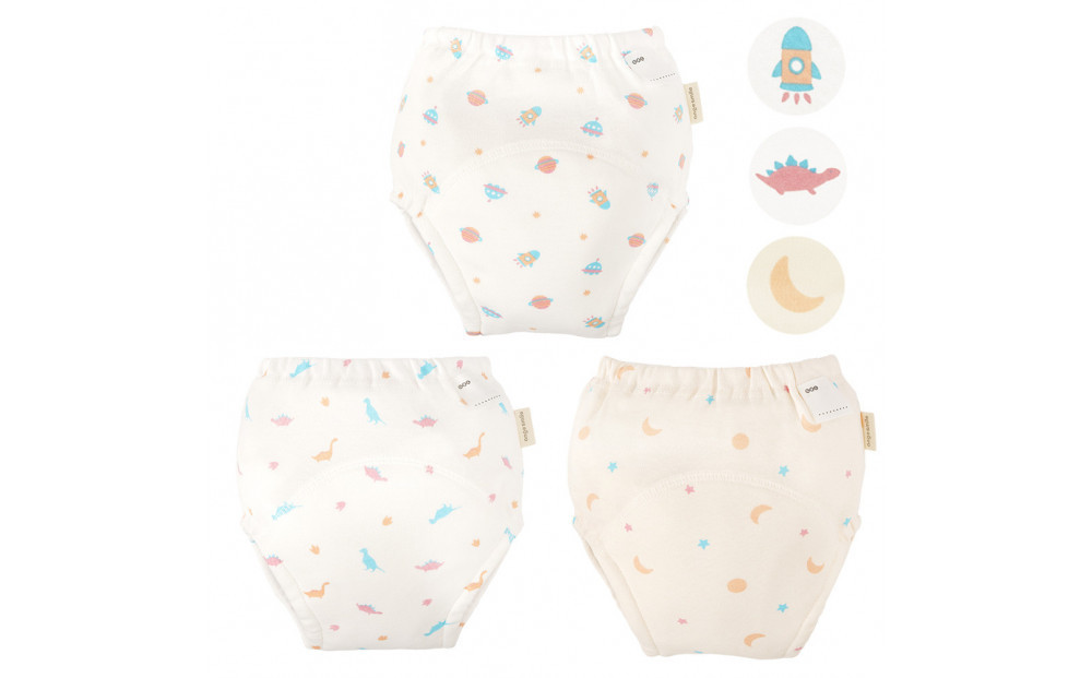 【100サイズ】「おねむうパンツ」4重トレーニングパンツ3枚セット・A（スペース、ザウルス、ムーンスター）