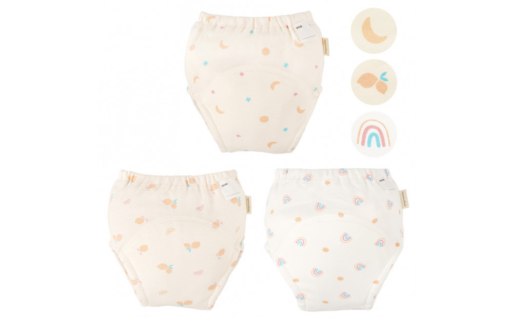 【110サイズ】「おねむうパンツ」4重トレーニングパンツ3枚セット・C（ムーンスター、レモン、虹）