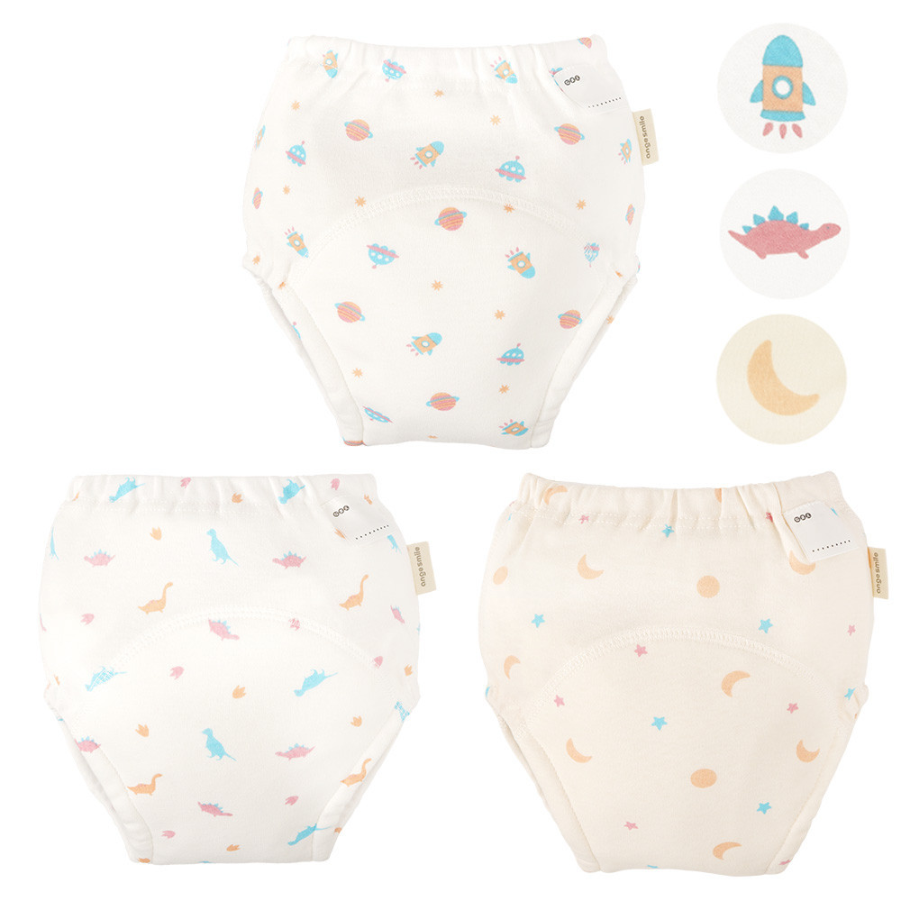 【100サイズ】「おねむうパンツ」6重トレーニングパンツ3枚セット ・A（スペース、ザウルス、ムーンスター）