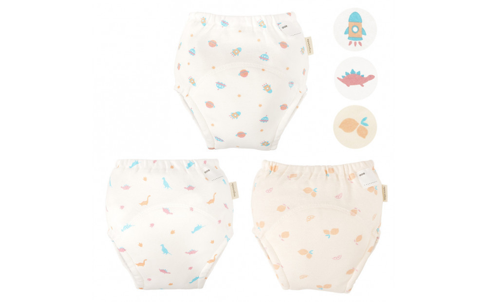 【110サイズ】「おねむうパンツ」6重トレーニングパンツ3枚セット・B（スペース、ザウルス、レモン）