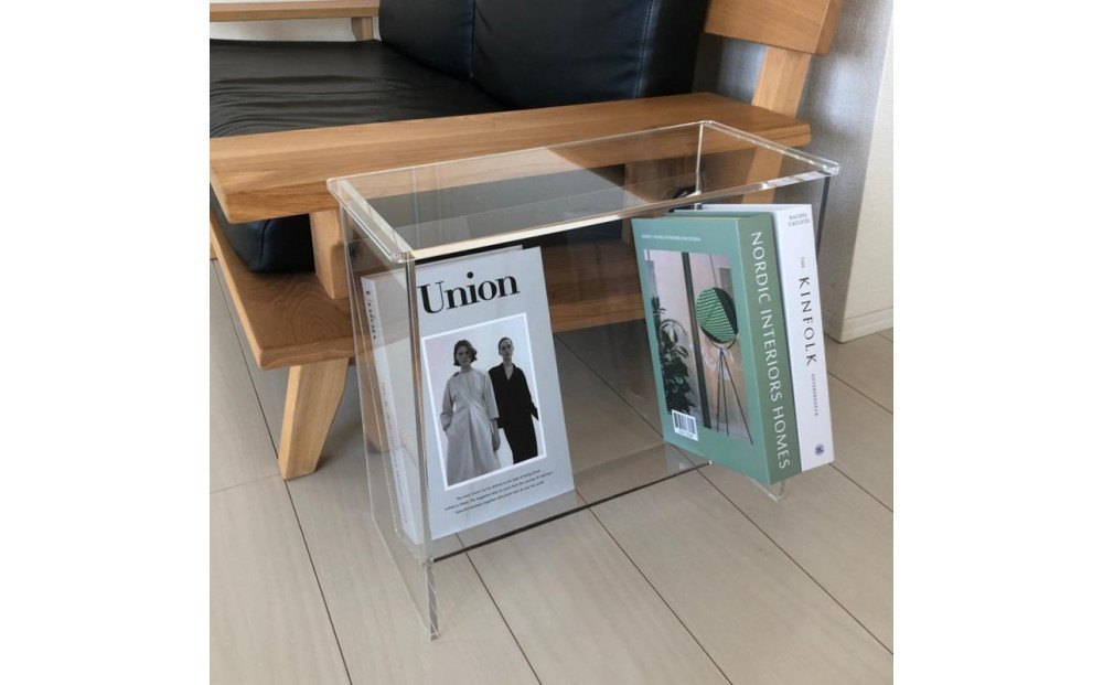 マガジンラック付きアクリルサイドテーブル　1台　川崎市自社工場一貫生産品