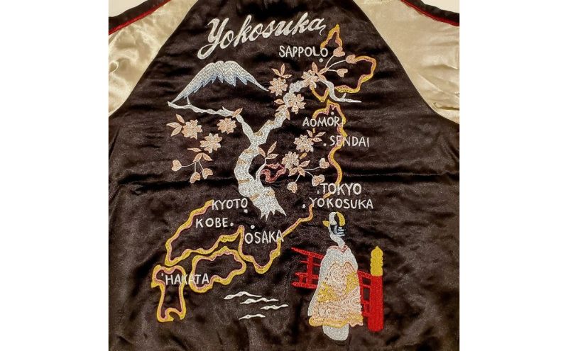 日本地図と舞妓柄刺繍リバーシブルスカジャン アウター オシャレ 