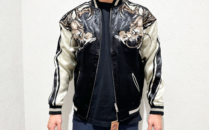 スカジャン 龍虎波柄 刺繍　サイズはS・M・L・XL・XXL【有限会社エムシーハウス】 [AKAP010] Sサイズ