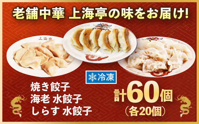 冷凍 海老水餃子 しらす水餃子 焼餃子 3種セット 60個【横須賀商工会議所 おもてなしギフト事務局（上海亭）】 [AKED009]