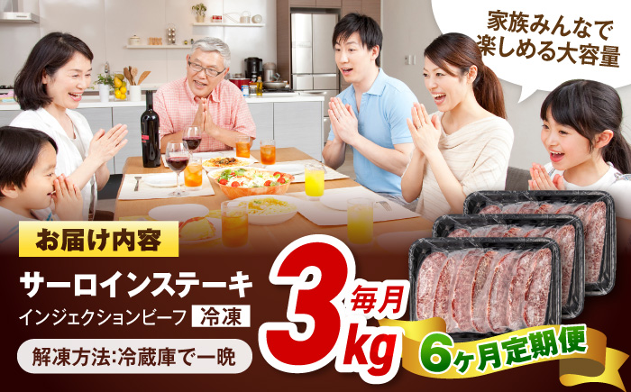 【全6回定期便】サーロインステーキ 牛肉 3kg 訳あり 不揃い 肉 ギフト ジューシー やわらか 人気 バーベキュー BBQ キャンプ アウトドア インジェクション【コロワイドMD神奈川工場】 [AKAH016]
