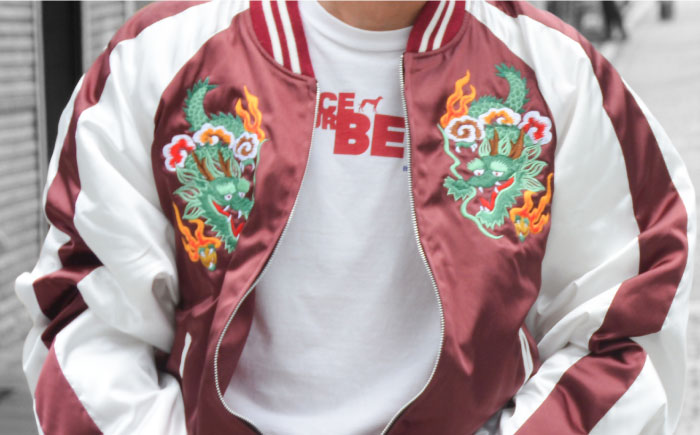 【数量限定5セット】 横振り刺繍スカジャン 龍 【ドブ板コーバスタジオ】 [AKAI009] 2L