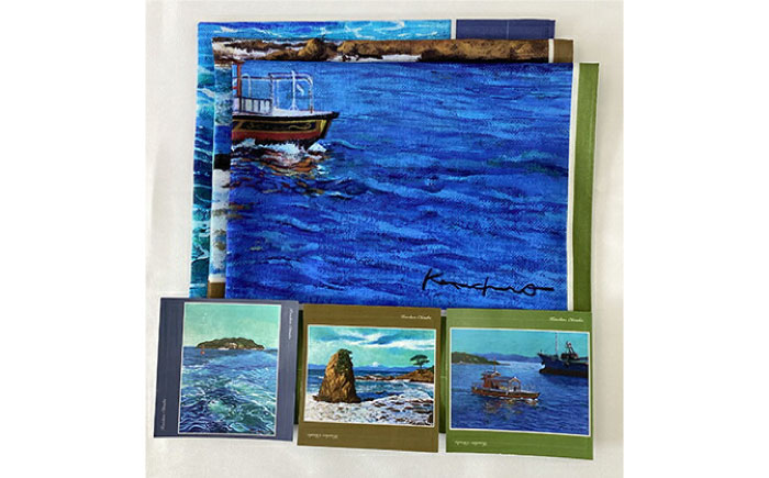 画家：大塚研一朗氏が描いた横須賀 ハンカチーフ 3枚セット 約53cm×約53cm【有限会社カヤマ】 [AKAR008]