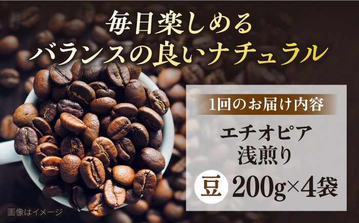 【全6回定期便】コーヒー豆 自家焙煎 浅煎り エチオピア 200g×4 TSUKIKOYA COFFEE ROASTER ツキコヤ【株式会社RUINS】 [AKAD008]