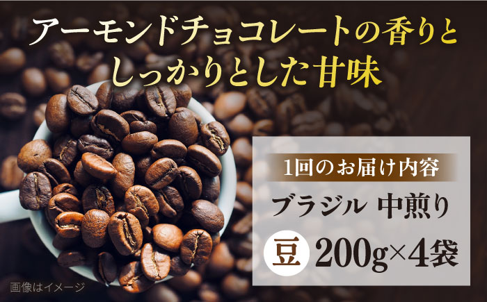 【全12回定期便】コーヒー豆 自家焙煎 中煎り ブラジル 200g×4 TSUKIKOYA COFFEE ROASTER ツキコヤ【株式会社RUINS】 [AKAD027]
