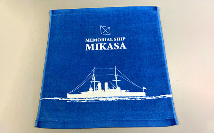 三笠カレー皿セット（カレー皿：直径23cm×深さ3cm、スプーン：長さ18cm）＆ハンドタオル（30cm×34cm、水色）【公益財団法人 三笠保存会】 [AKBC005]