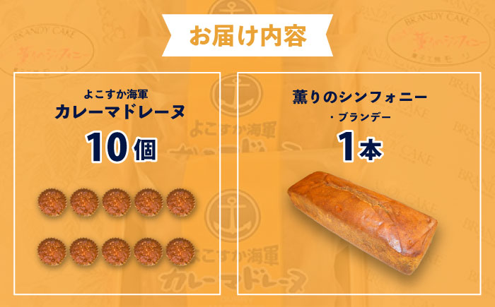 よこすか海軍カレーマドレーヌ 10個入り ・ よこすか薫りのシンフォニー 1本入り（ブランデーケーキ1本） 【菓子工房モリ】 [AKBJ005]
