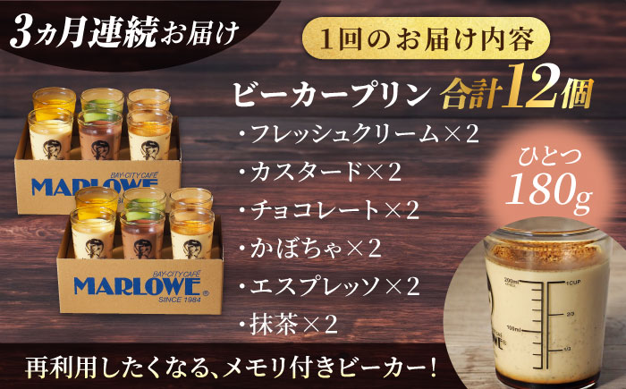 【全3回定期便】葉山ビーカープリン パーティーアソート セット 6種×2個 詰め合わせ（カスタード・かぼちゃ・抹茶・北海道フレッシュクリーム・エスプレッソ・チョコレート）【マーロウ】 [AKAF047]