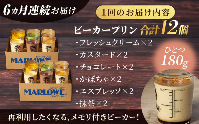【全6回定期便】葉山ビーカープリン パーティーアソート セット 6種×2個 詰め合わせ（カスタード・かぼちゃ・抹茶・北海道フレッシュクリーム・エスプレッソ・チョコレート）【マーロウ】 [AKAF048]