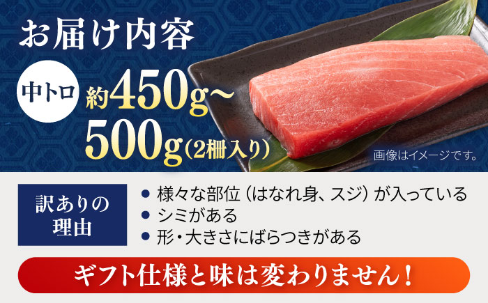 【全6回定期便】【訳あり】天然 まぐろ 中トロ メバチ （約450～500g（2柵入り）） 【横須賀商工会議所 おもてなしギフト事務局（本まぐろ直売所 横須賀本店）】 [AKAK092]