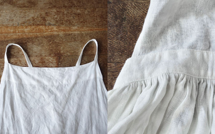 【選べるカラー】ギャザーたっぷりリネンのエプロンワンピース(紐調整)【Jonico.handwork】 [AKGD003] 白