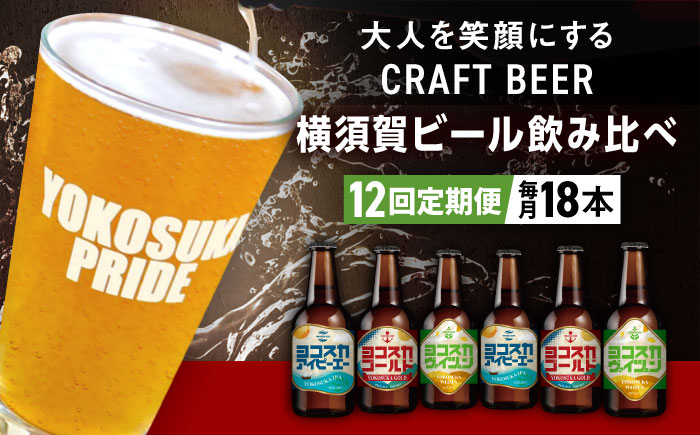 【全12回定期便】飲み比べ ビール 3種　18本セット （330ml瓶×計216本）クラフトビール 【有限会社たのし屋本舗】 [AKAE055]