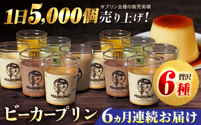 【全6回定期便】葉山ビーカープリン パーティーアソート セット 6種×2個 詰め合わせ（カスタード・かぼちゃ・抹茶・北海道フレッシュクリーム・エスプレッソ・チョコレート）【マーロウ】 [AKAF048]