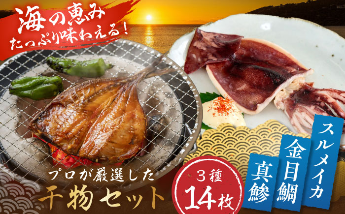 三浦半島 干物セット14枚 金目鯛3枚 真鯵8枚 スルメイカ3枚 【長井水産株式会社】 [AKAJ021]