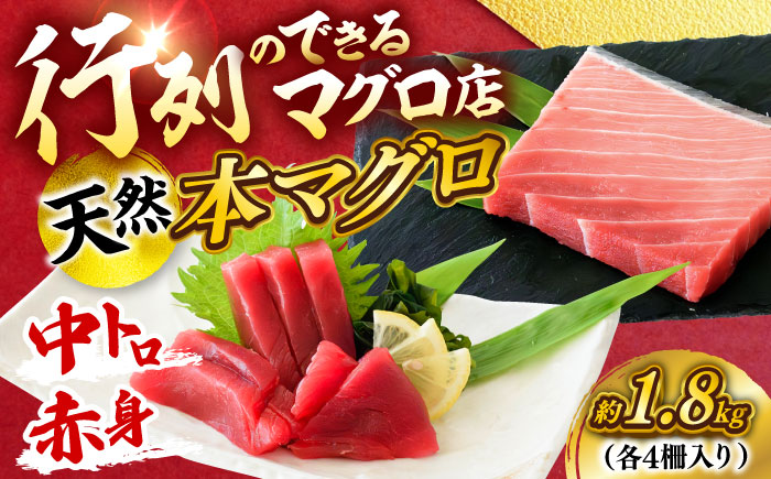 【年内発送の受付は12月24日まで！】天然 本まぐろ 中トロ＆赤身 各4柵（計約1.8kg） 年内発送 【横須賀商工会議所 おもてなしギフト事務局（本まぐろ直売所 横須賀本店）】 [AKAK108]