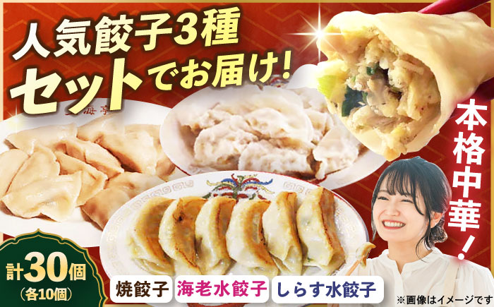 冷凍 海老水餃子 しらす水餃子 焼餃子 3種セット 30個【横須賀商工会議所 おもてなしギフト事務局（上海亭）】 [AKED008]