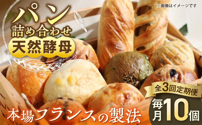 【3回定期便】天然酵母パン　人気のパンおまかせ10個入り詰め合せ　パン　天然酵母　手作り 【ザクロ】 [AKFP005]