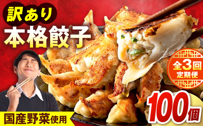 【全3回定期便】 訳あり 本格餃子 100個セット　餃子　冷凍餃子　ぎょうざ　大容量 冷凍　定期便　【株式会社オウモリ食品】 [AKHQ004]