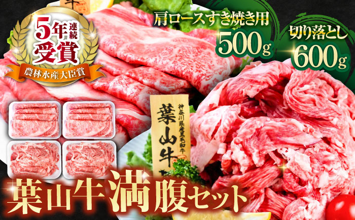 葉山牛満腹セット(肩ロースすき焼用250g×2+切落し300g×2)計1.1kg [株式会社羽根] [AKAG006]