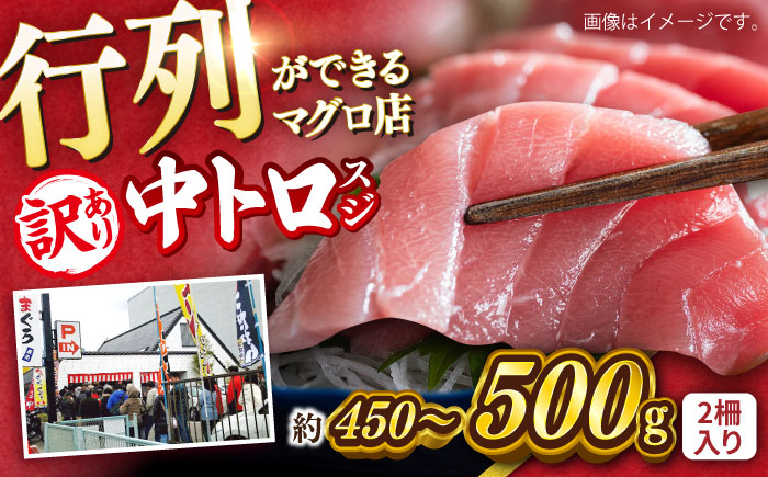 【年内発送の受付は12月24日まで！】【訳あり】天然 本まぐろ 中トロ（約450～500g（2柵入り）） 年内発送 【横須賀商工会議所 おもてなしギフト事務局（本まぐろ直売所 横須賀本店）】 [AKAK086]
