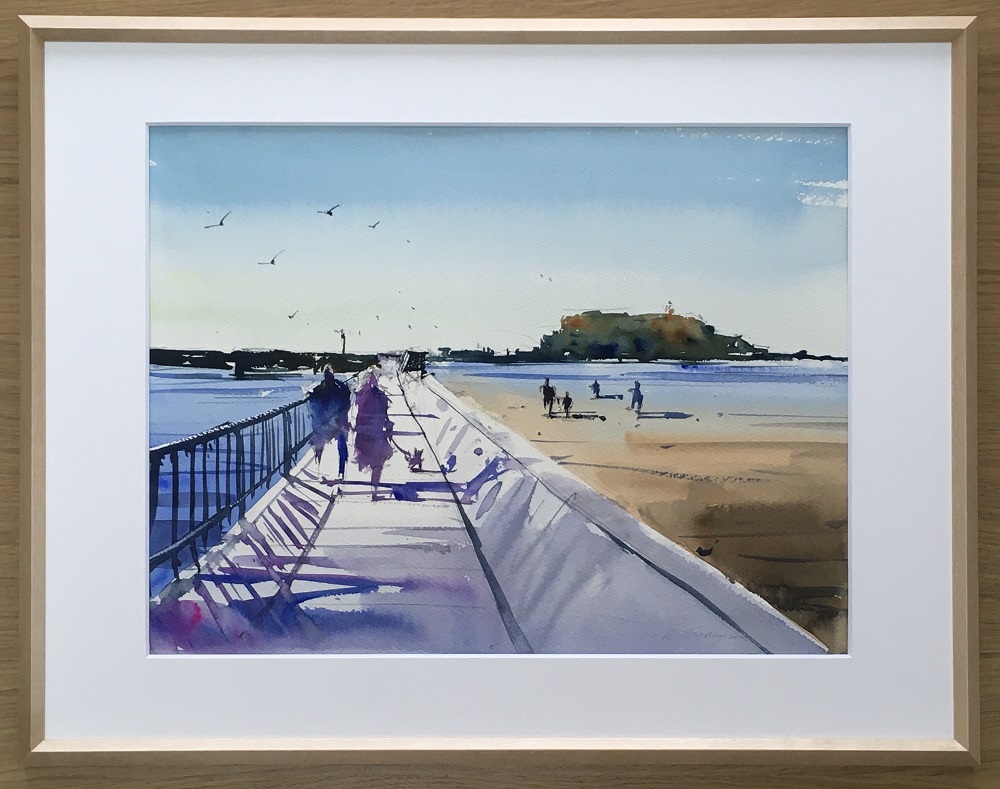 【あなたと二人で（腰越）】鎌倉の風景水彩画　[A3サイズ複製・額付]