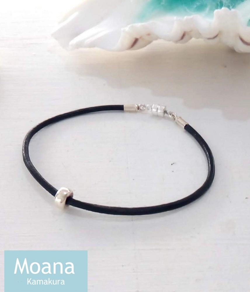 【レディース】シルバー＆牛革ブレスレット  Black