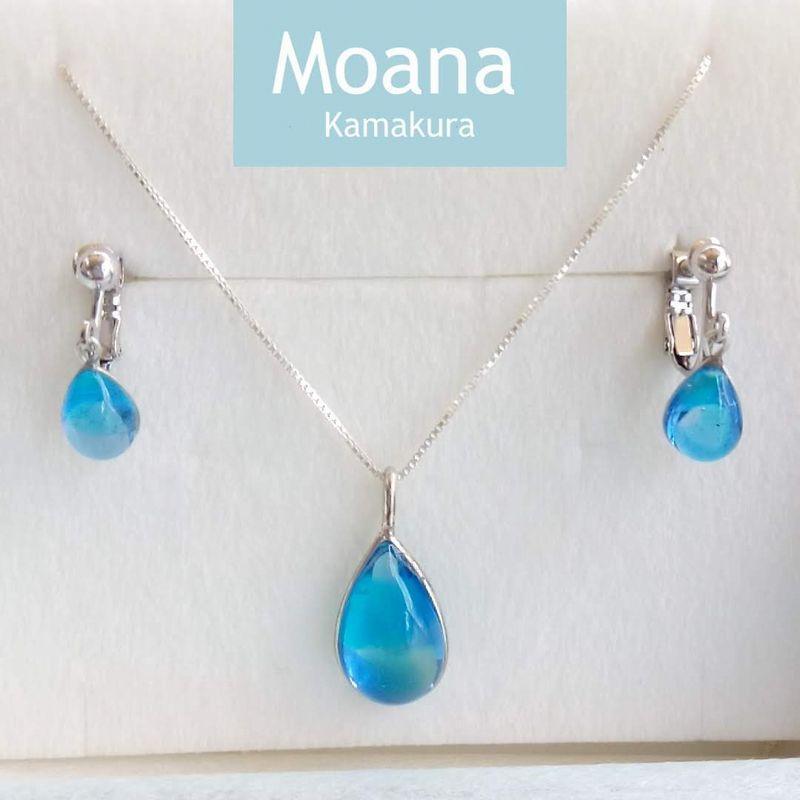 スウィングドロップイヤリングドロップネックレスセット Crystal  Aqua Blue