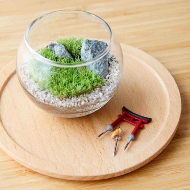 《苔テラリウム・コケリウム》きつねと朱鳥居S_枯山水 ボウルM