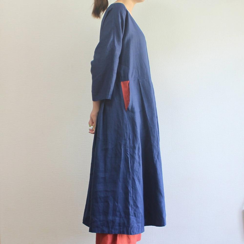 北鎌倉のアトリエよりお届け　フレンチリネンタックワンピース