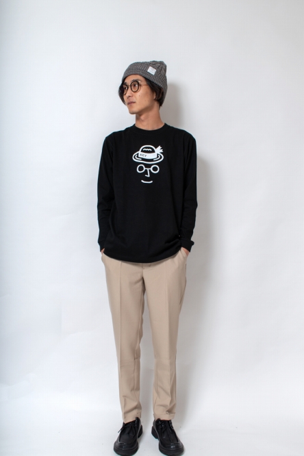 《2》メンズL　麦わらロングTシャツ　BLACK