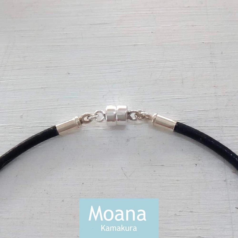 【レディース】シルバー＆牛革ブレスレット  Black