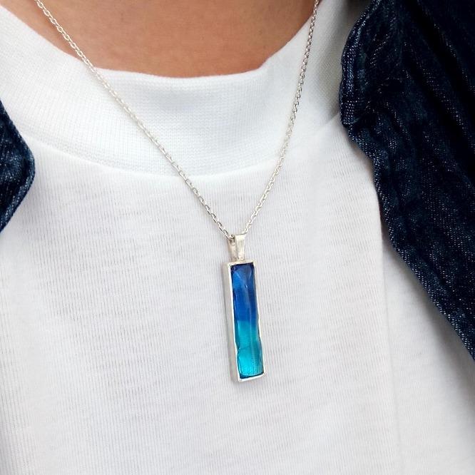 【レディース／メンズ】スクエアペンダント Aqua Blue & Crystal Turquoise