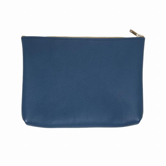 MASSTARD -MINIMAL LEATHER POUCH LARGE- NAVY