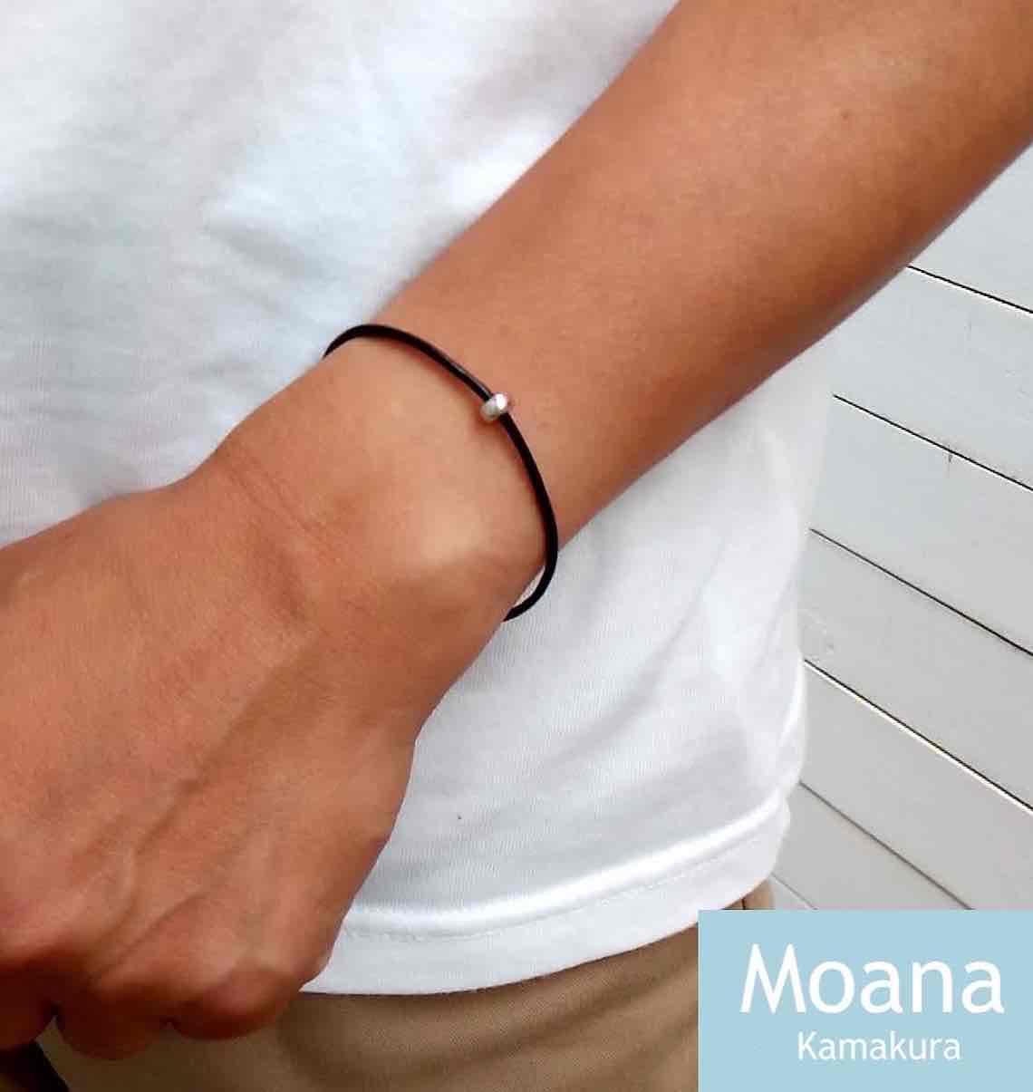 【レディース】シルバー＆牛革ブレスレット  Black