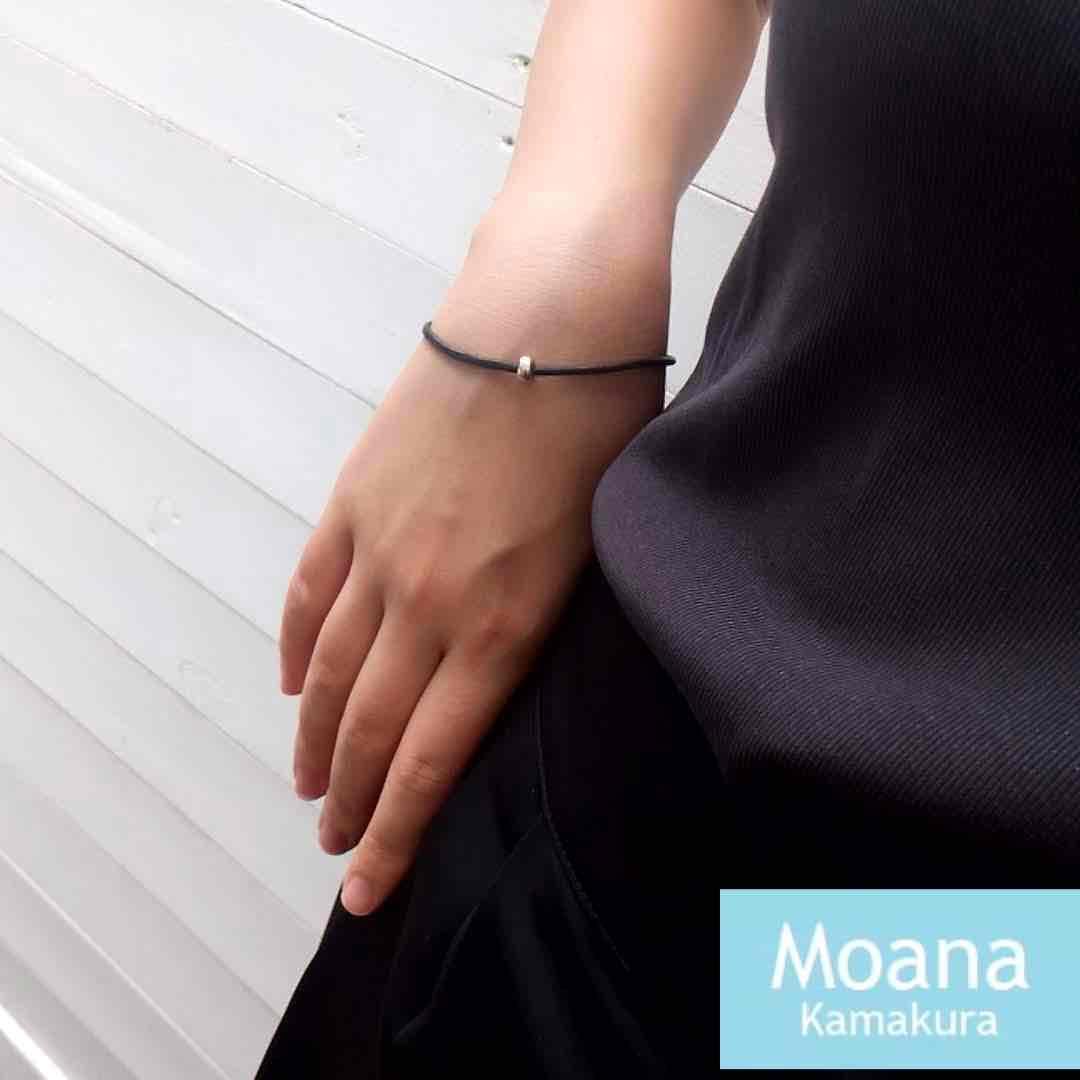 【メンズ】シルバー＆牛革ブレスレット  Black