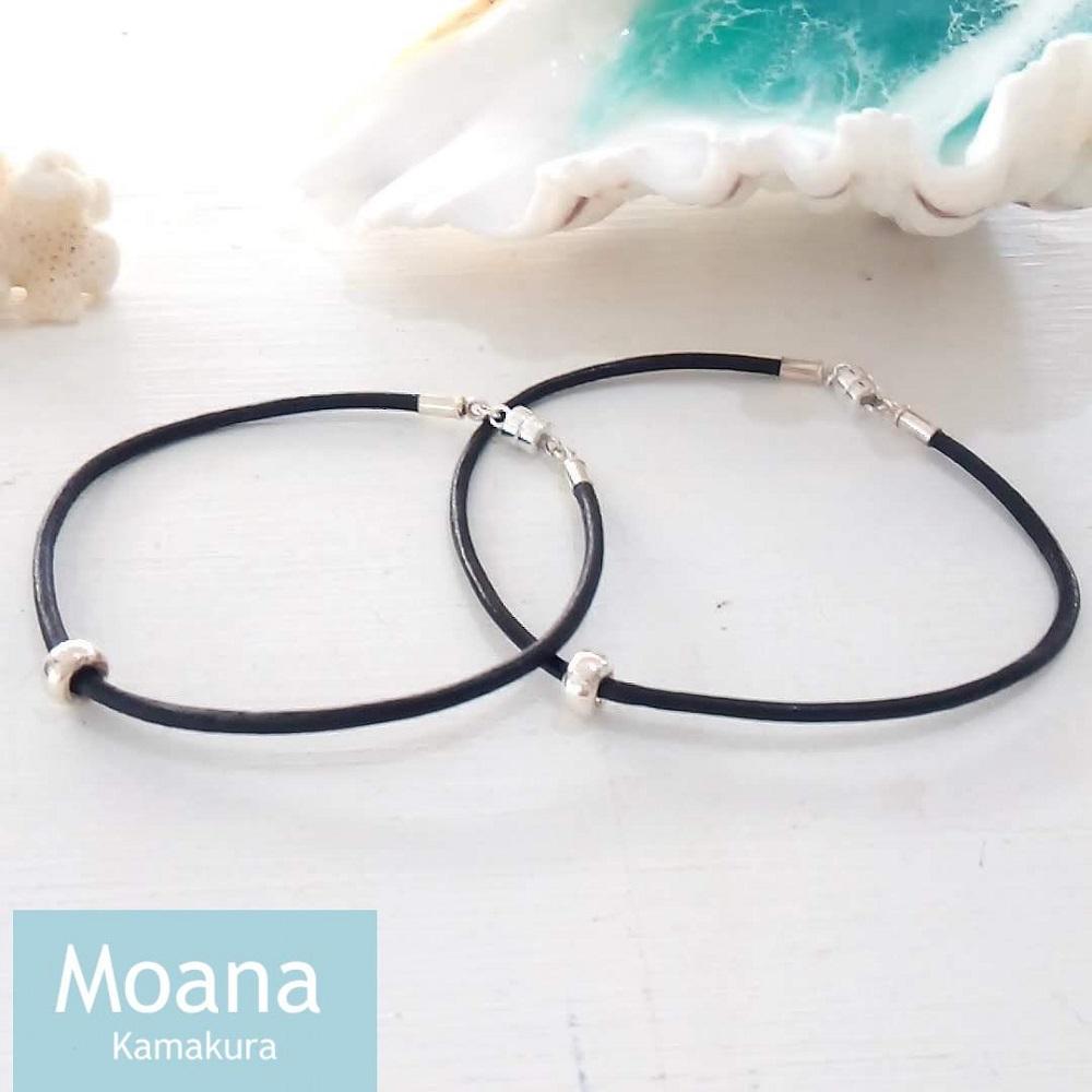 【レディース】シルバー＆牛革ブレスレット  Black