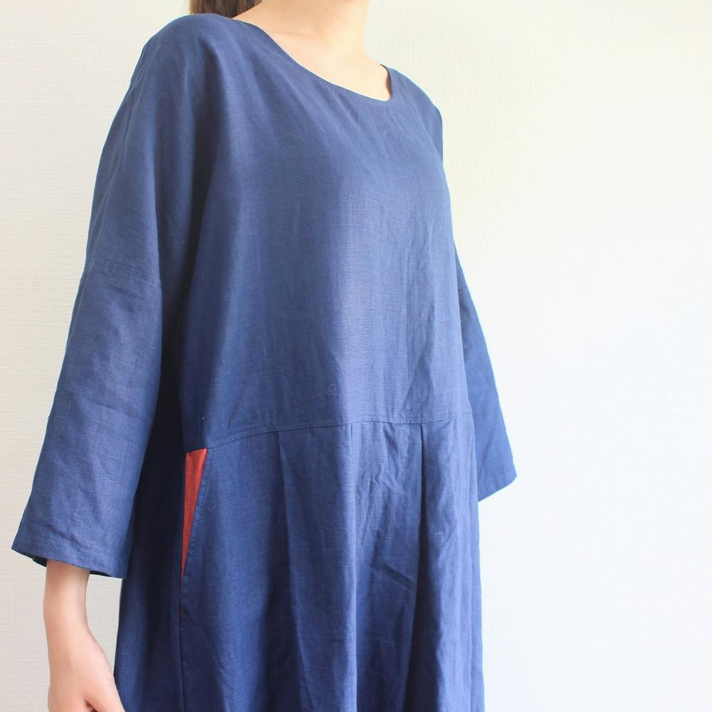 北鎌倉のアトリエよりお届け　フレンチリネンタックワンピース
