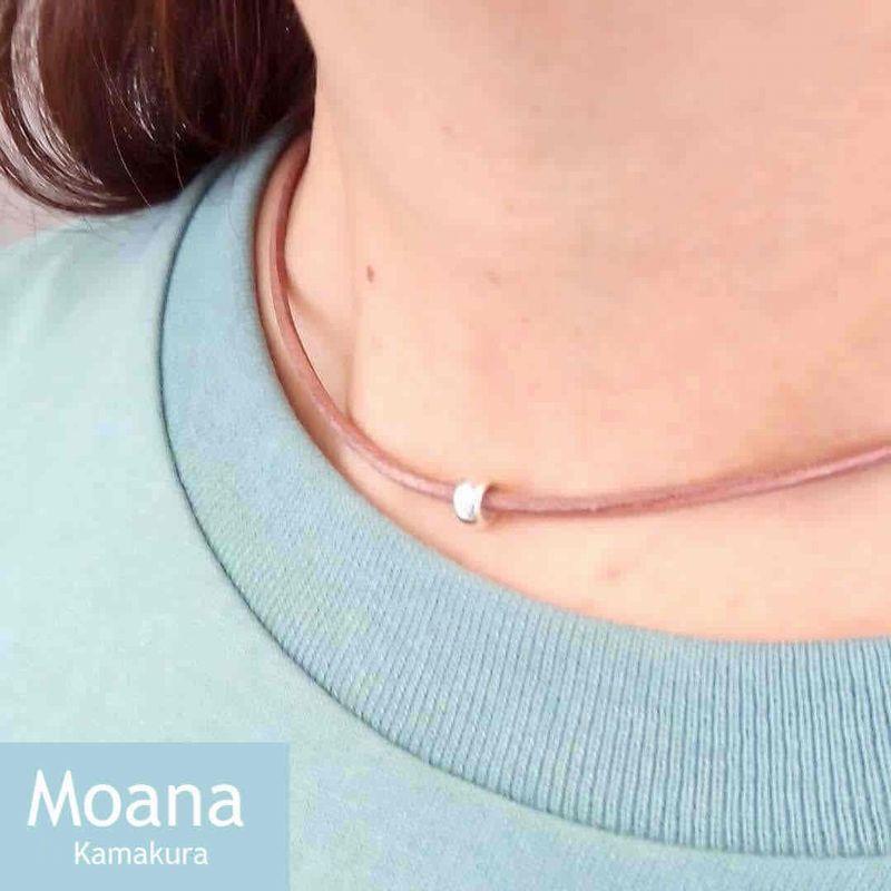 【レディース】シルバー＆牛革チョーカー  Natural Brown