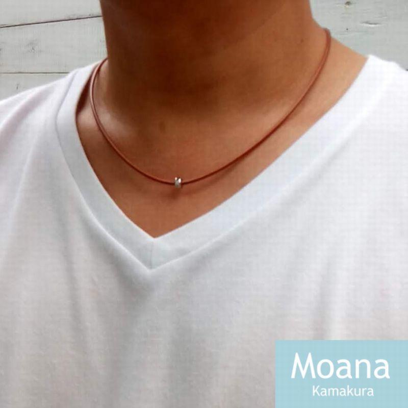 【メンズ】シルバー＆牛革チョーカー  Natural Brown