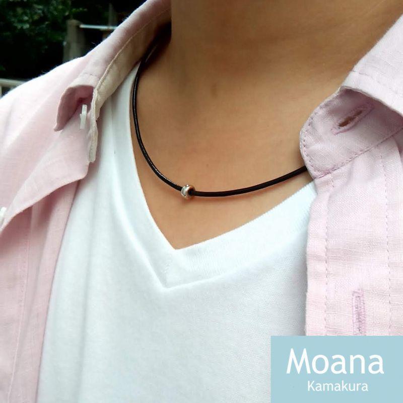 【メンズ】シルバー＆牛革チョーカー  Black